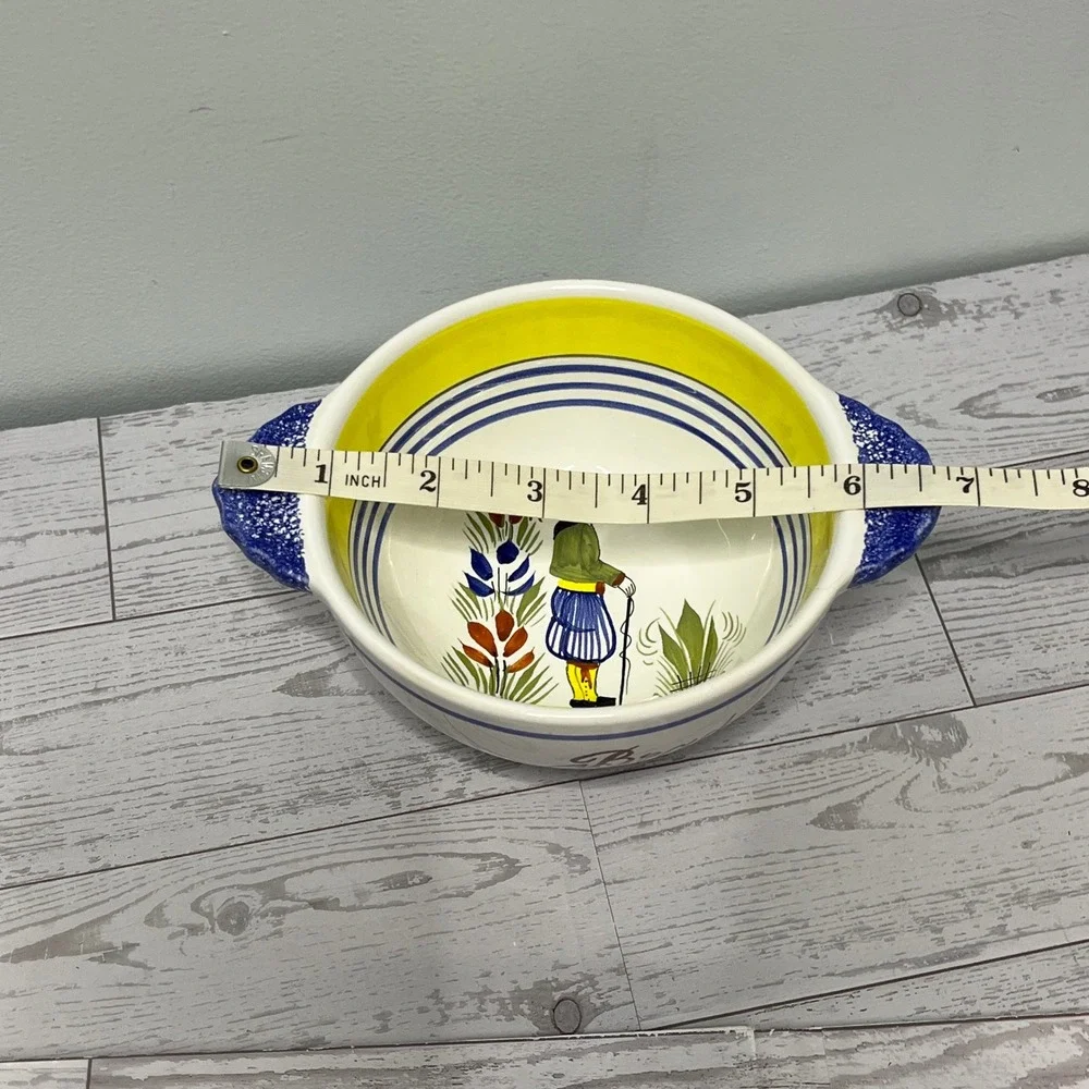 HB Quimper France Hand Painted Lug Soup Bowl Breton Figure Personalized Brad